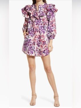 Something Navy Floral Print Ruffle
Dress